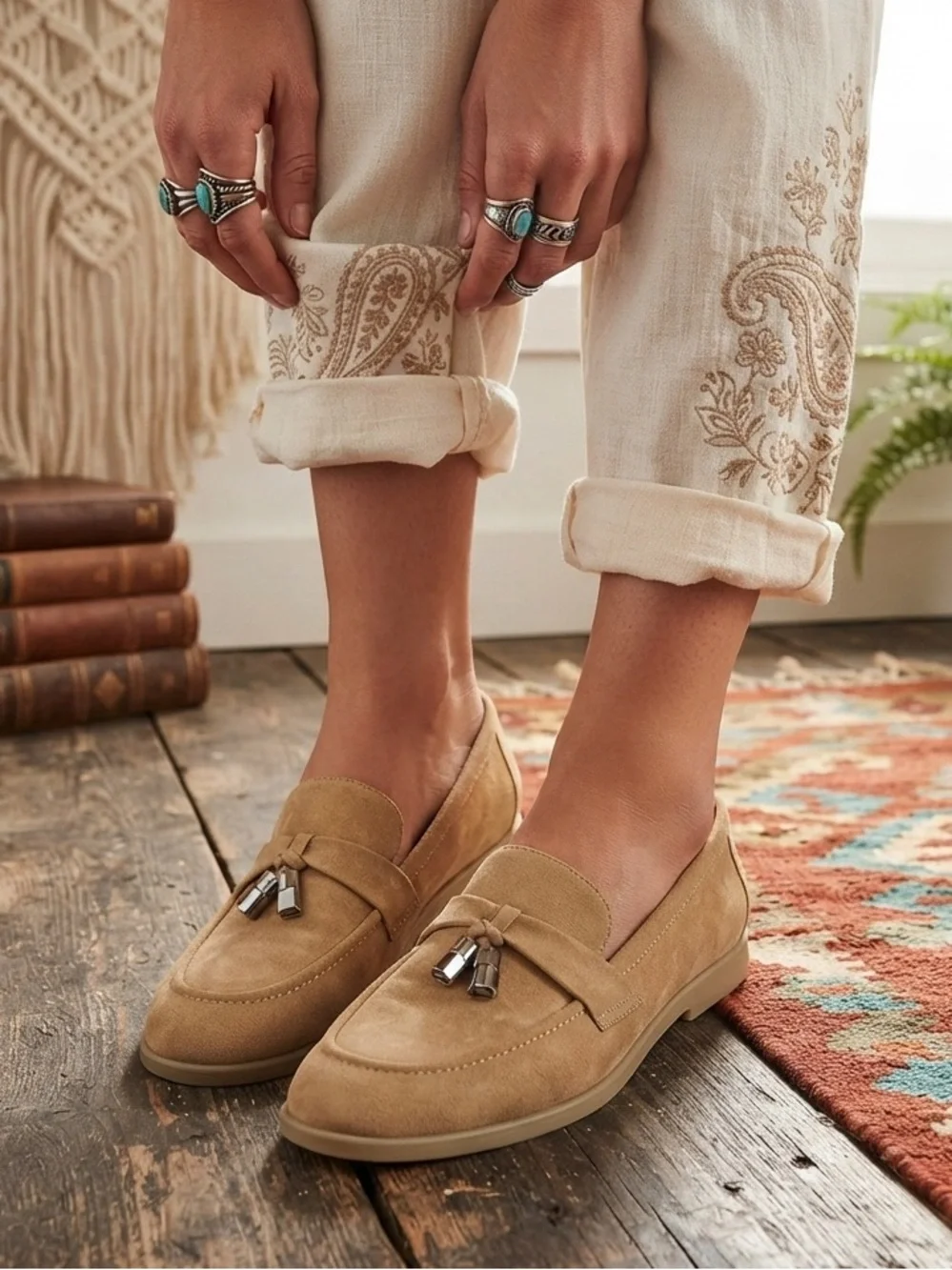 New Time and Tru Women's Faux Suede Comfort Loafers SlipOn Flats Tan Size 10 NWT